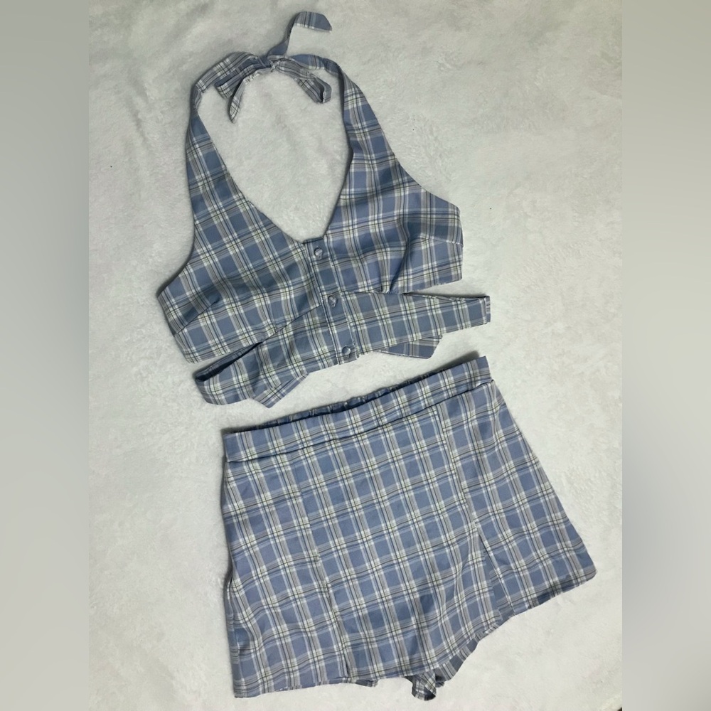 Blāshe- Plaid Blue Two-Piece Set 💙